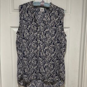 CAbi Blue and White Patterned Blouse